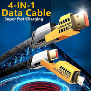 4 IN 1 Fast Charging Flat Wire Cable Type-C To Type-C/USB-A & LT- 65W/27W