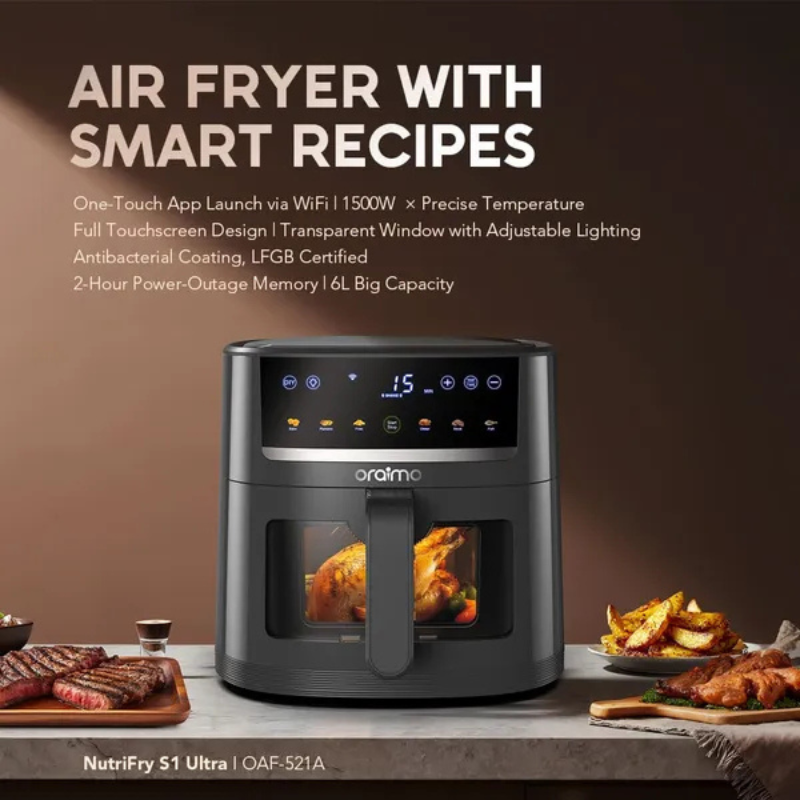 oraimo NutriFry S1 Ultra 1500W 6L App Control Full Touchscreen Air fryer(OAF-521A) - Image 8