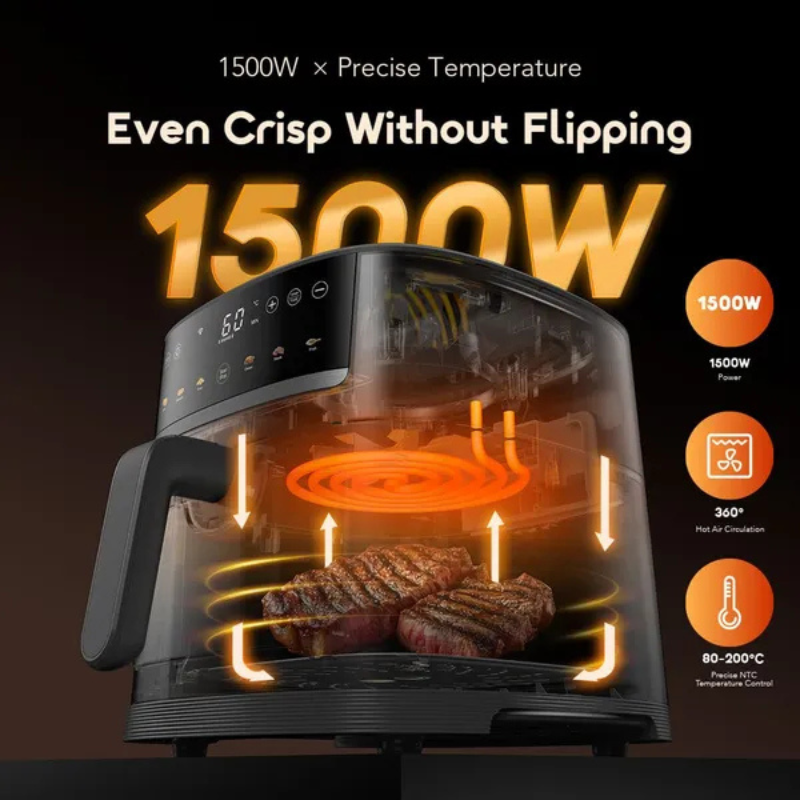 oraimo NutriFry S1 Ultra 1500W 6L App Control Full Touchscreen Air fryer(OAF-521A) - Image 5